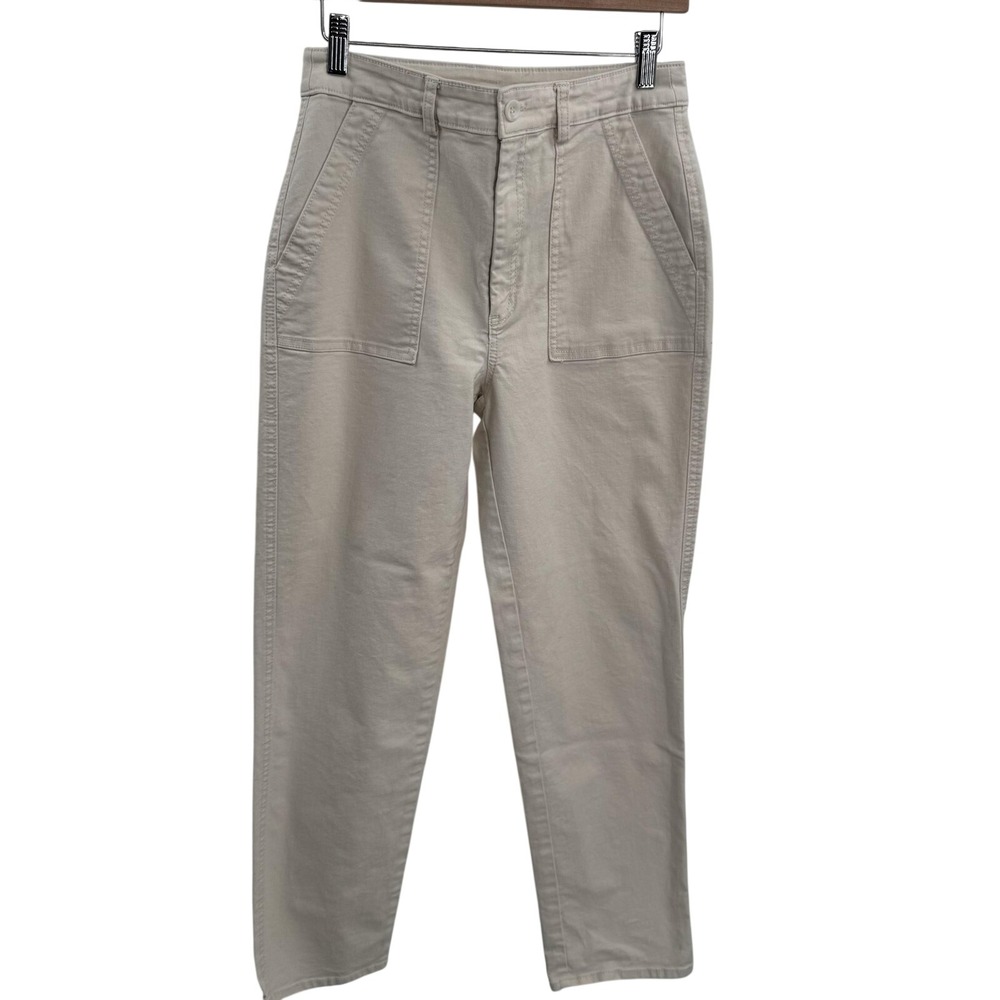Z Supply Pant Womens M Beige Utility High Rise Patch Pocket Ankle Stretch‎ Twill